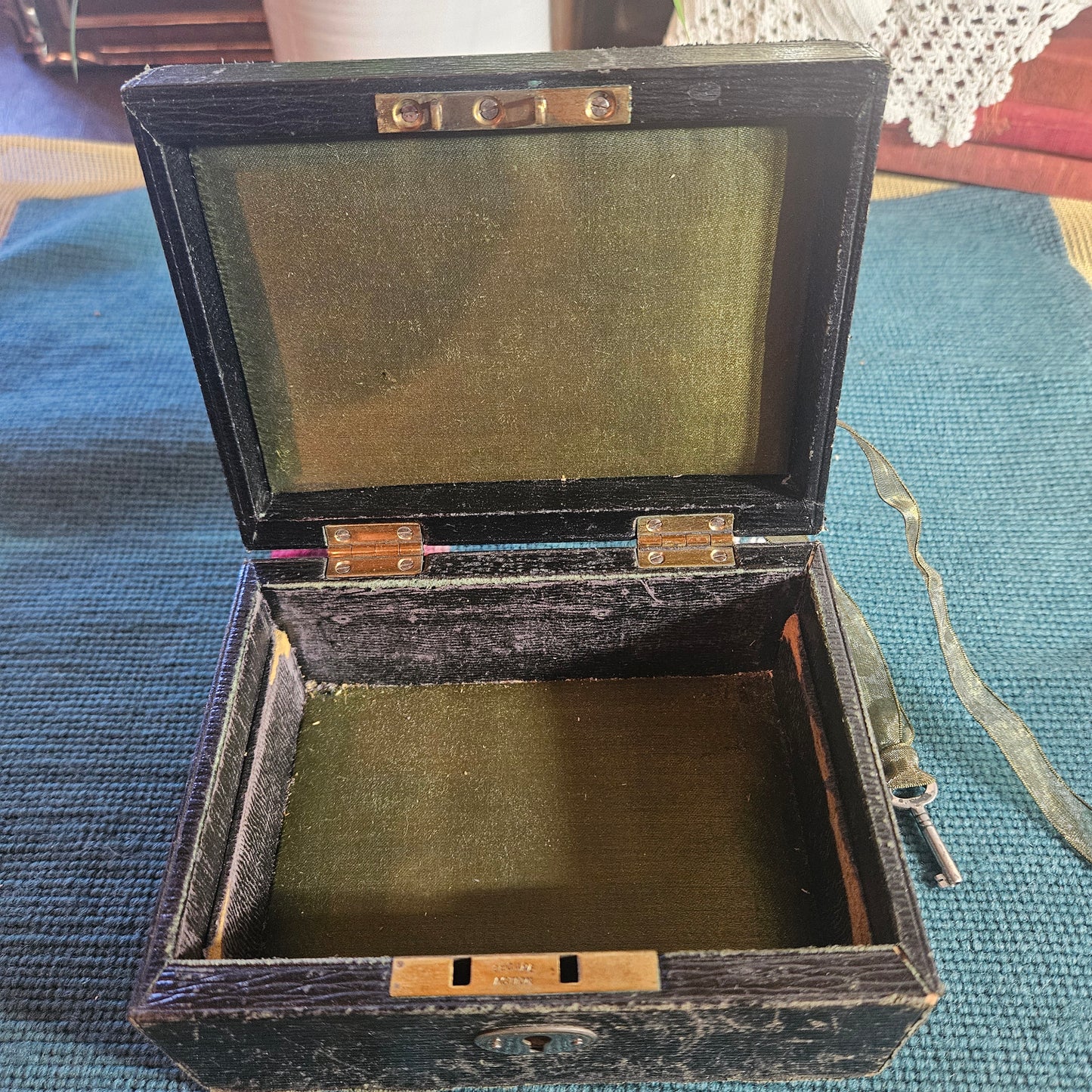 Vintage Black Lock Box with Key Storage