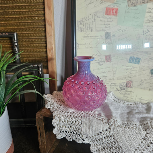Czech Pink Hobnail Glass Vase Vintage