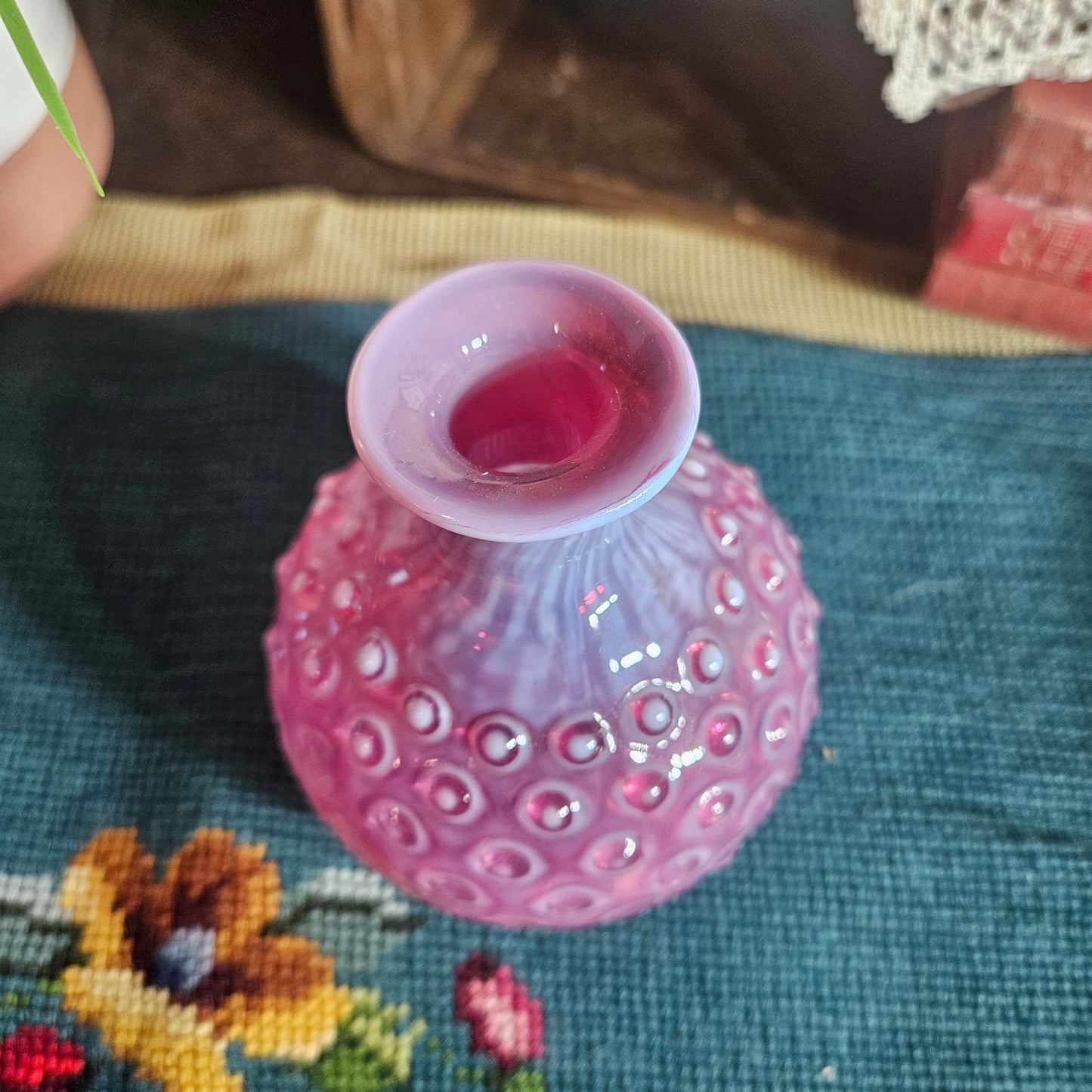 Czech Pink Hobnail Glass Vase Vintage