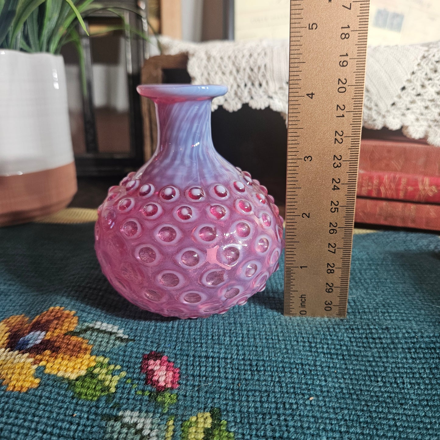 Czech Pink Hobnail Glass Vase Vintage