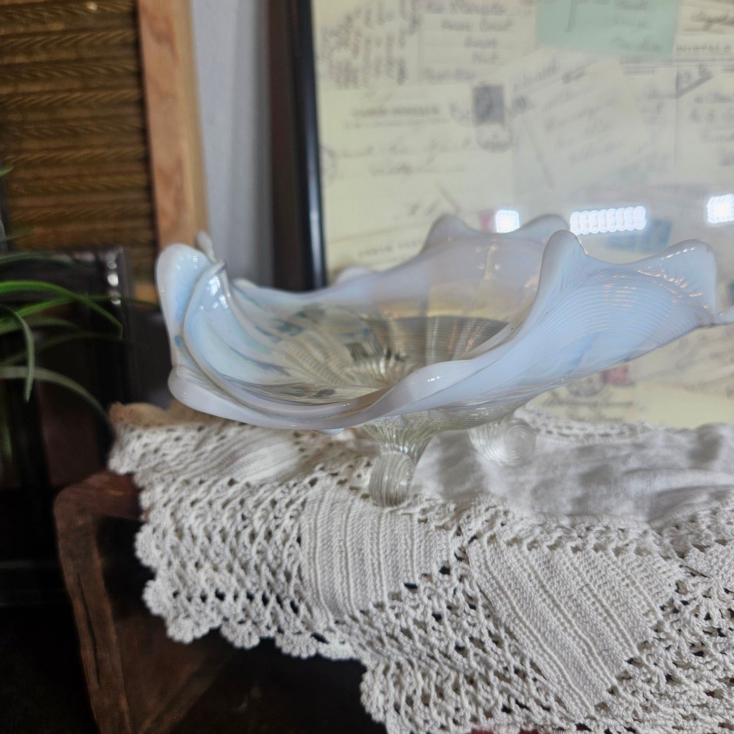 Uranium Glass Footed Bowl Vintage Glow