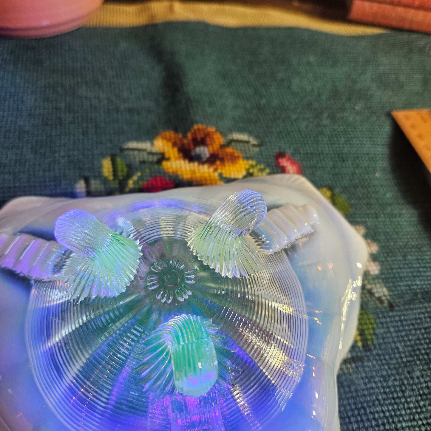 Uranium Glass Footed Bowl Vintage Glow