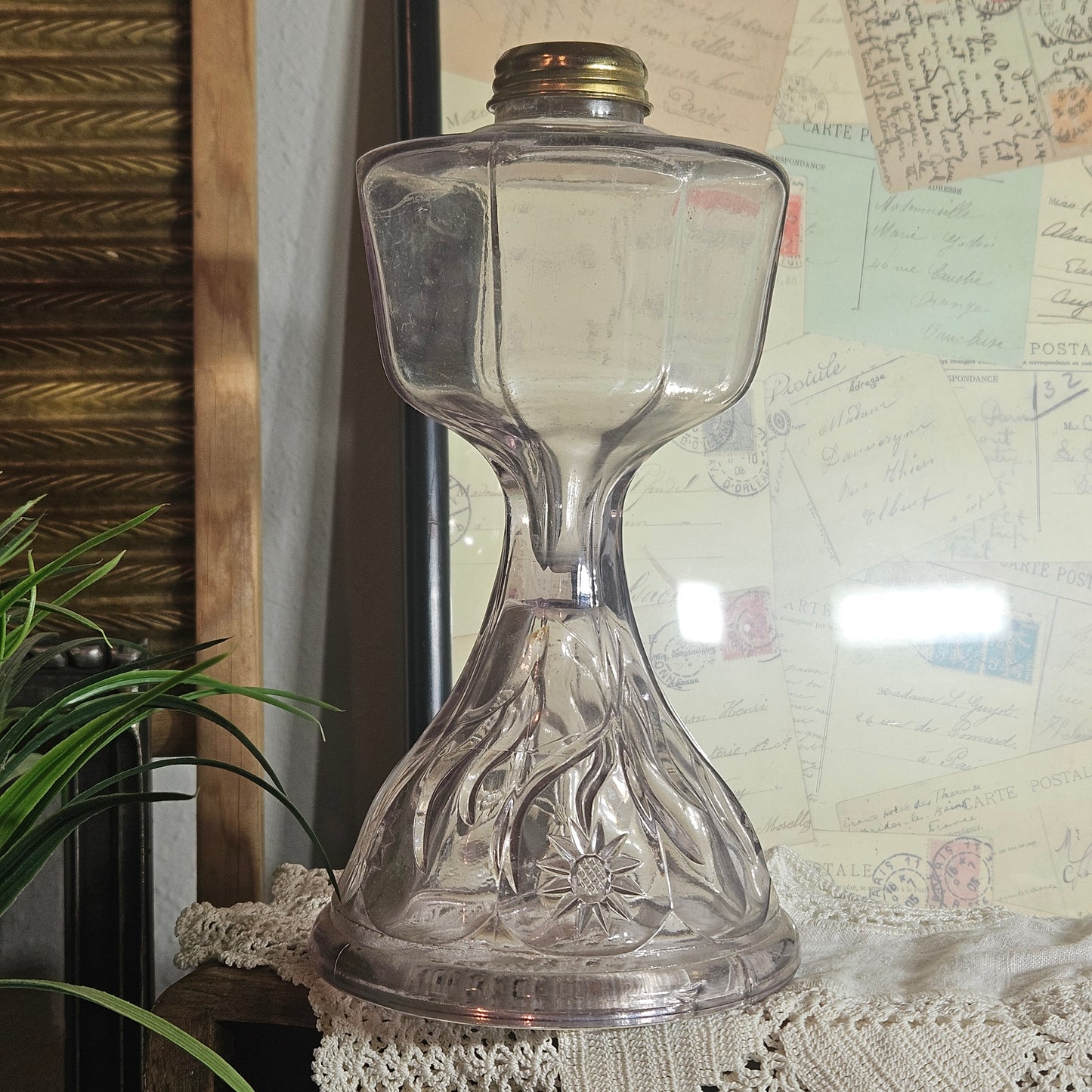 Antique Style Pink Glass Kerosene Lamp