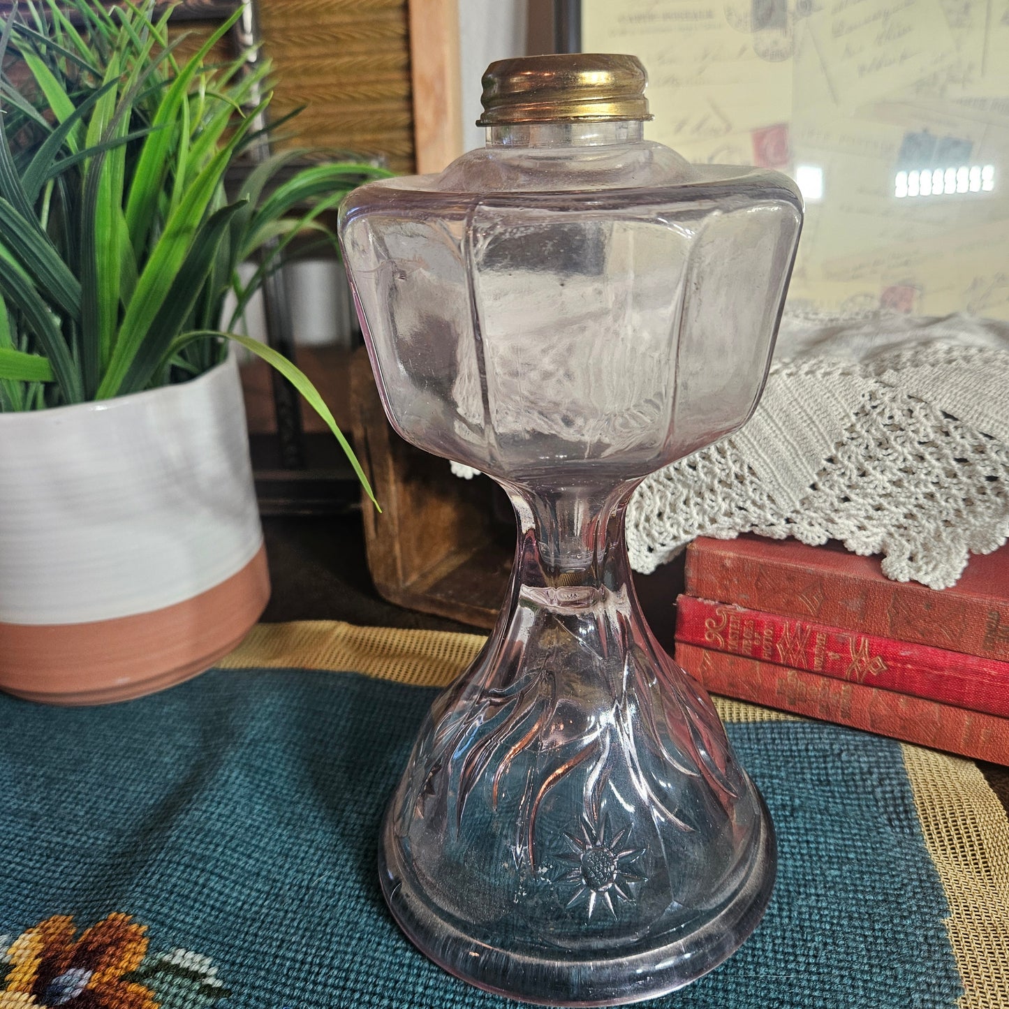 Antique Style Pink Glass Kerosene Lamp