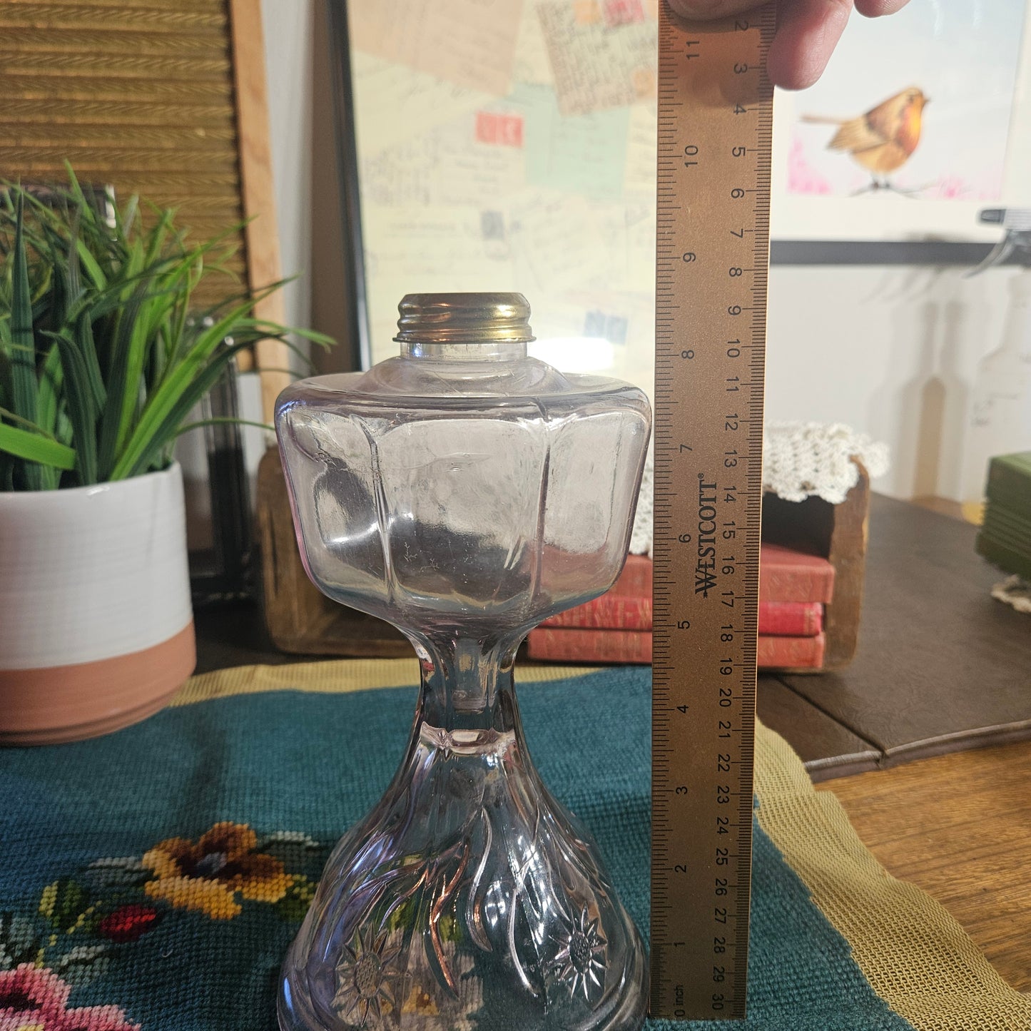 Antique Style Pink Glass Kerosene Lamp