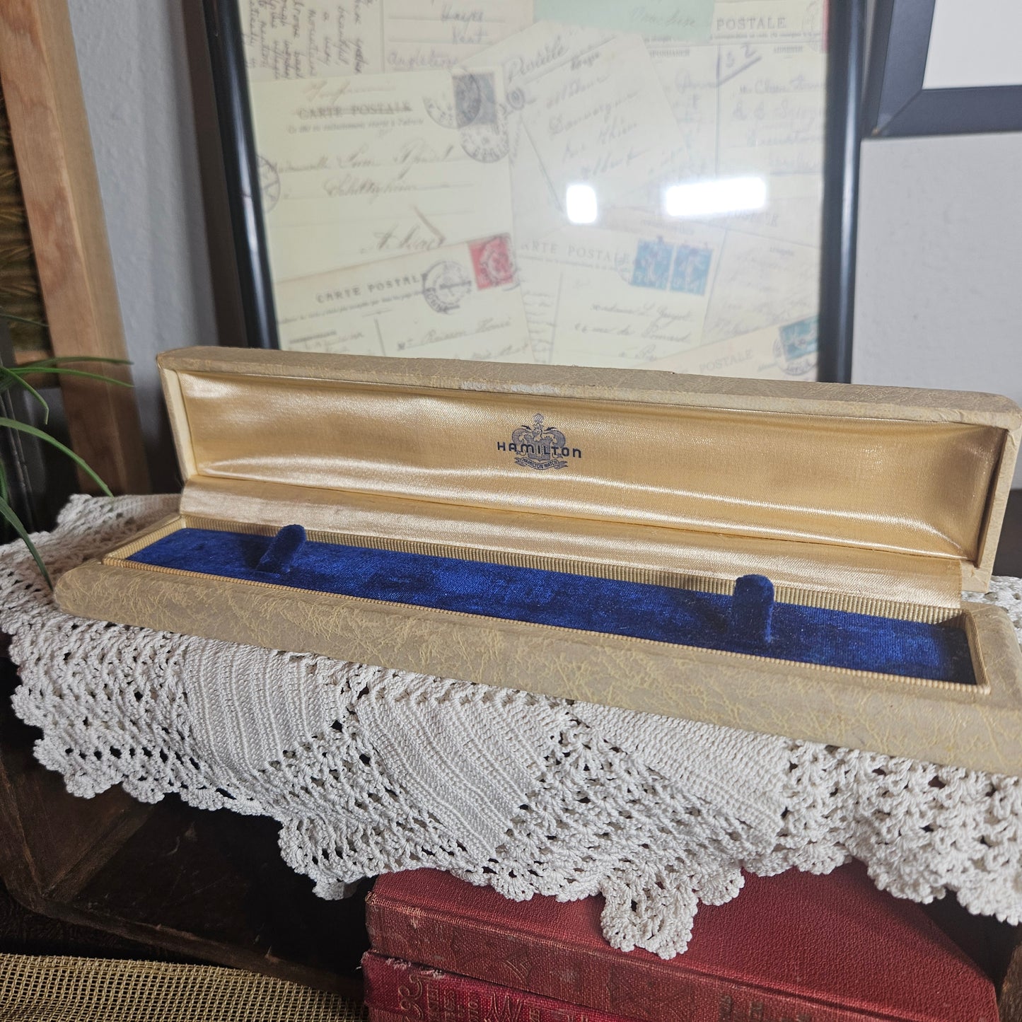 Leather Jewelry Box Blue Interior Vintage