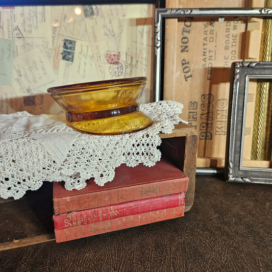 Vintage Amber Glass Military Cap Dish