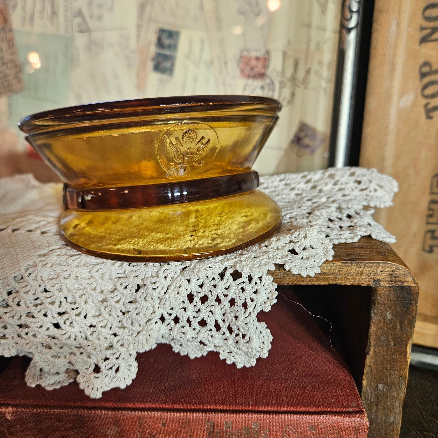 Amber Glass Military Cap Dish