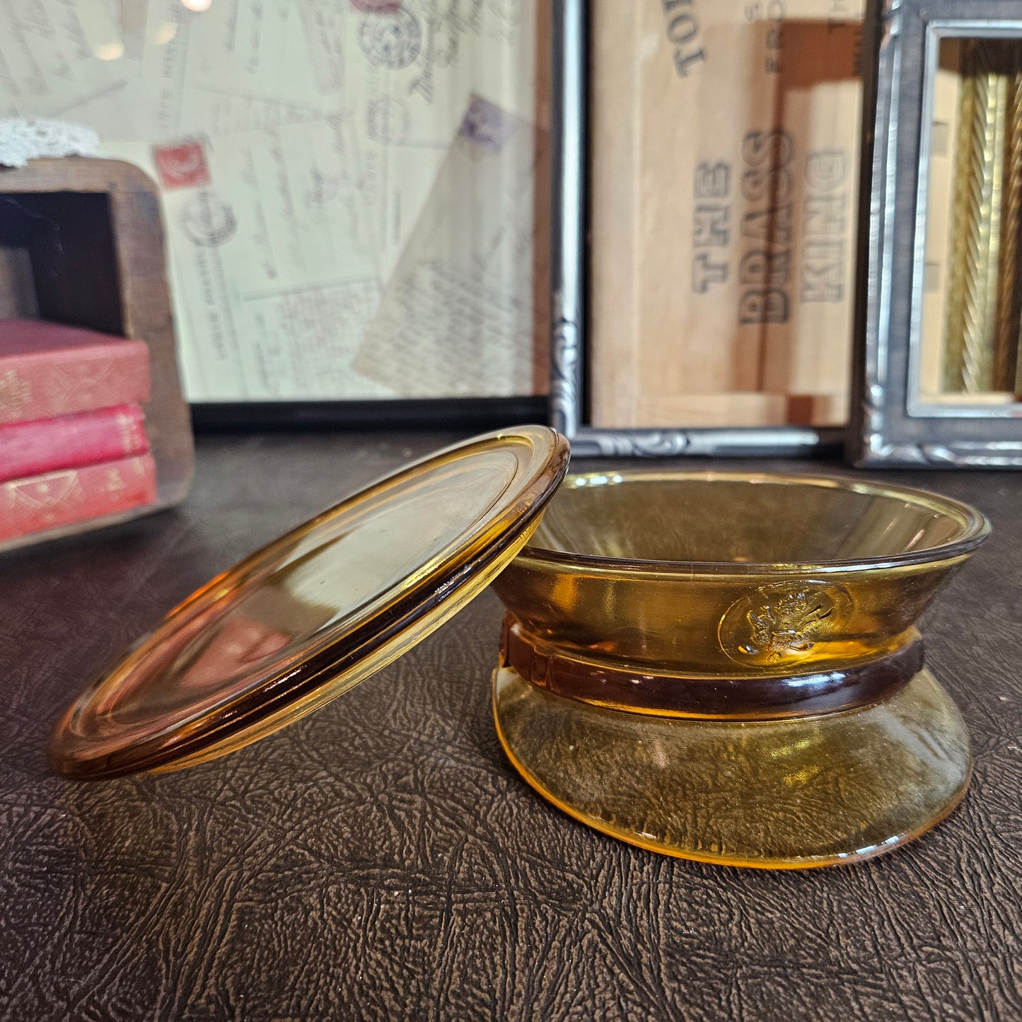 Amber Glass Military Cap Dish