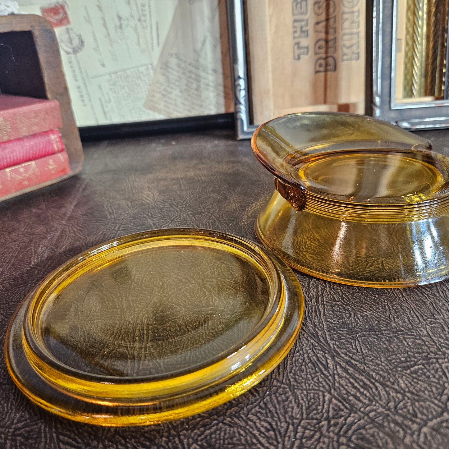Amber Glass Military Cap Dish