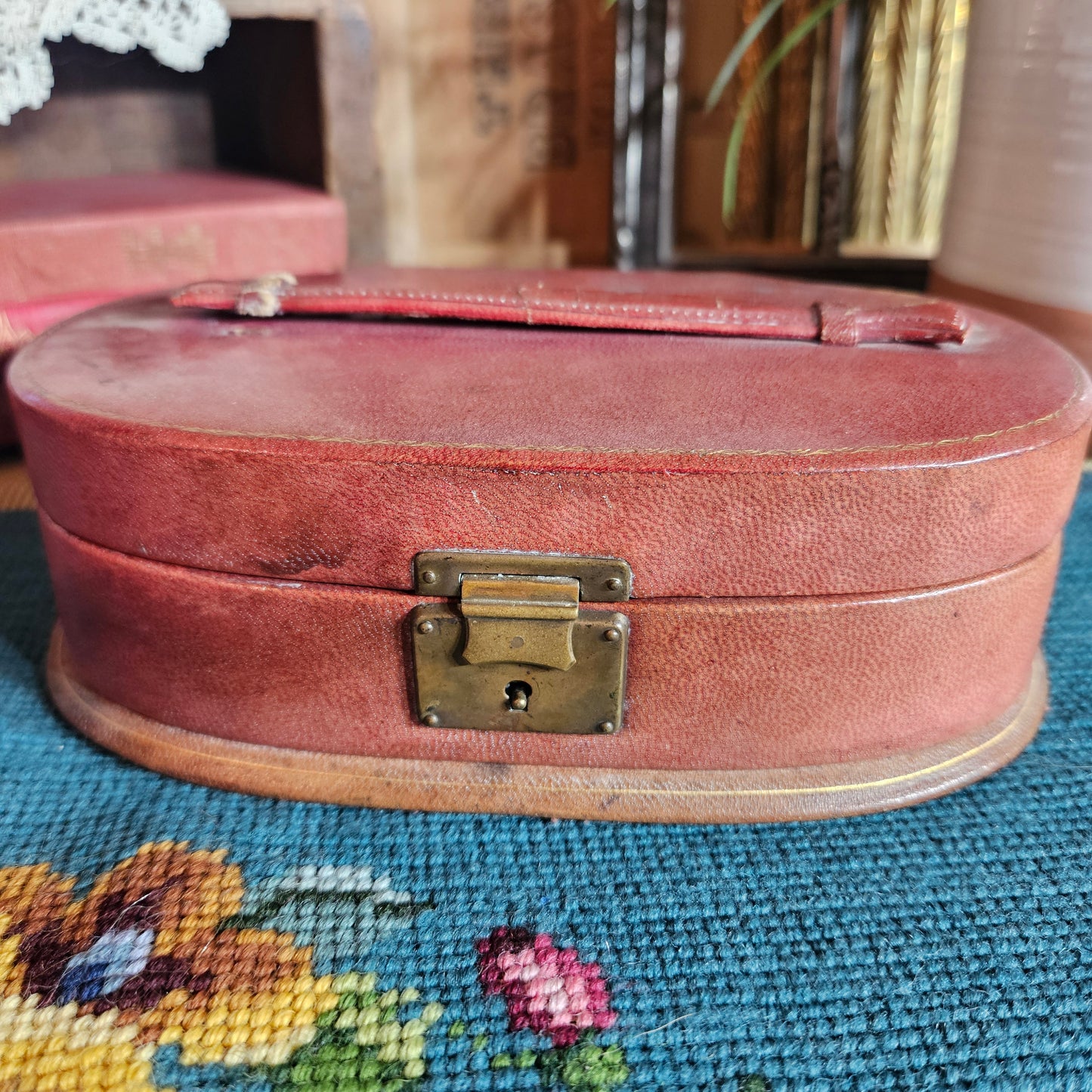 Vintage Red Leather Jewelry Travel Case