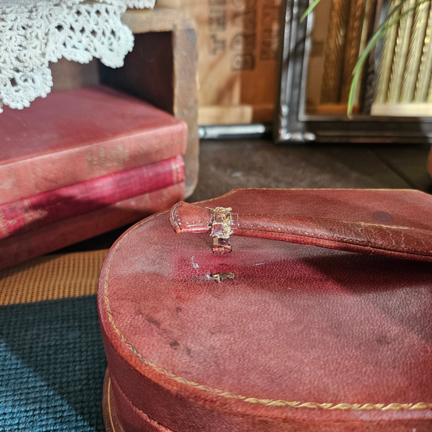 Vintage Red Leather Jewelry Travel Case