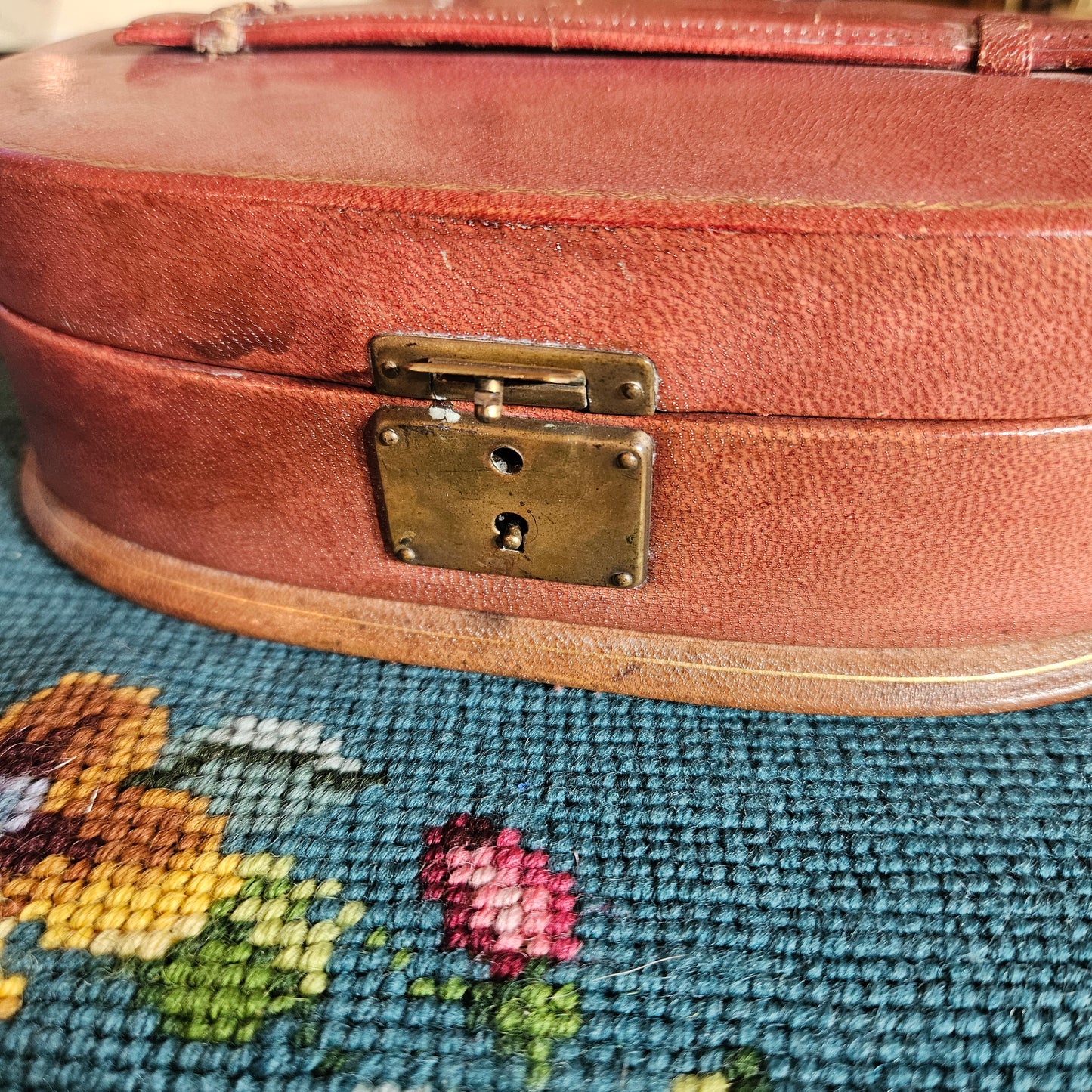 Vintage Red Leather Jewelry Travel Case