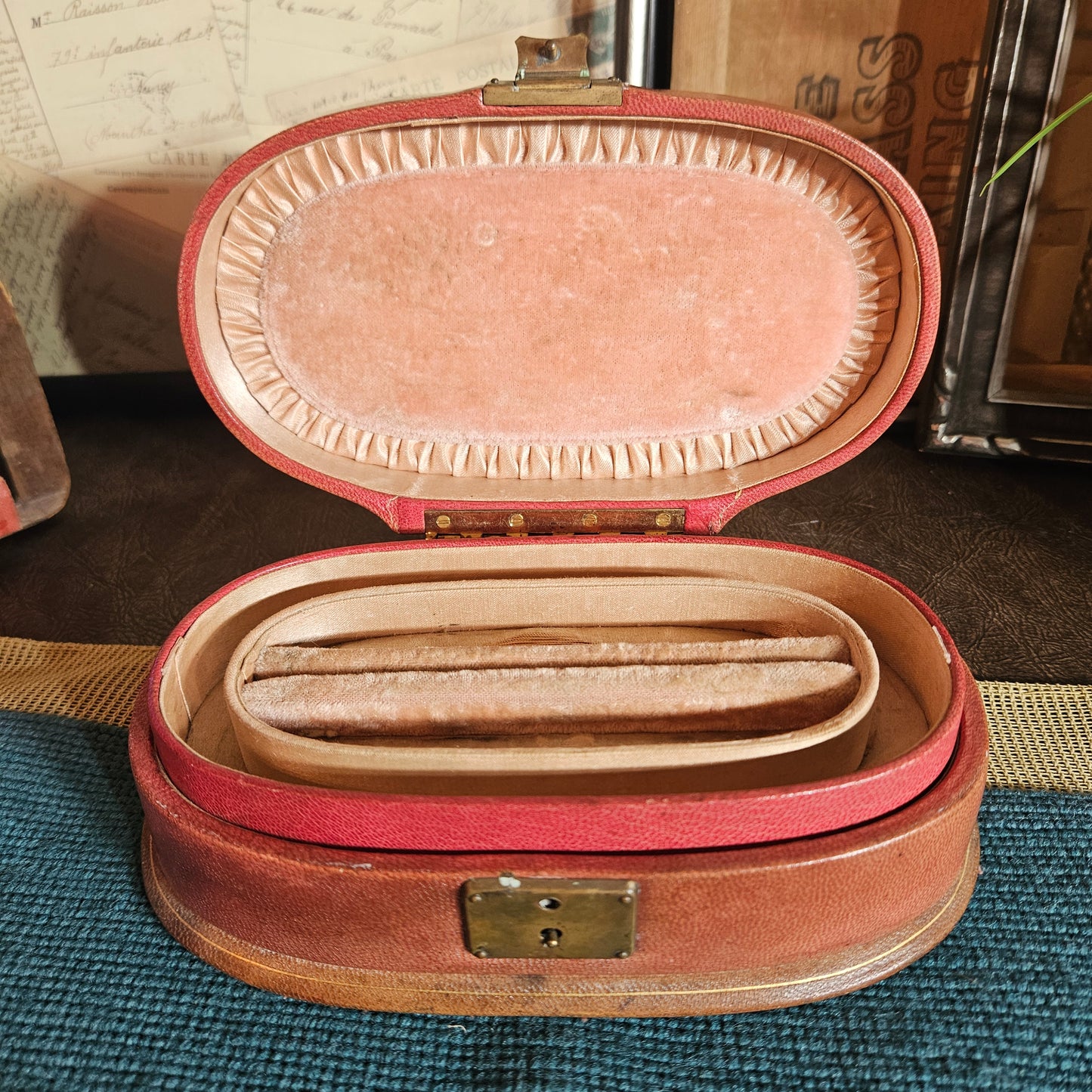 Vintage Red Leather Jewelry Travel Case