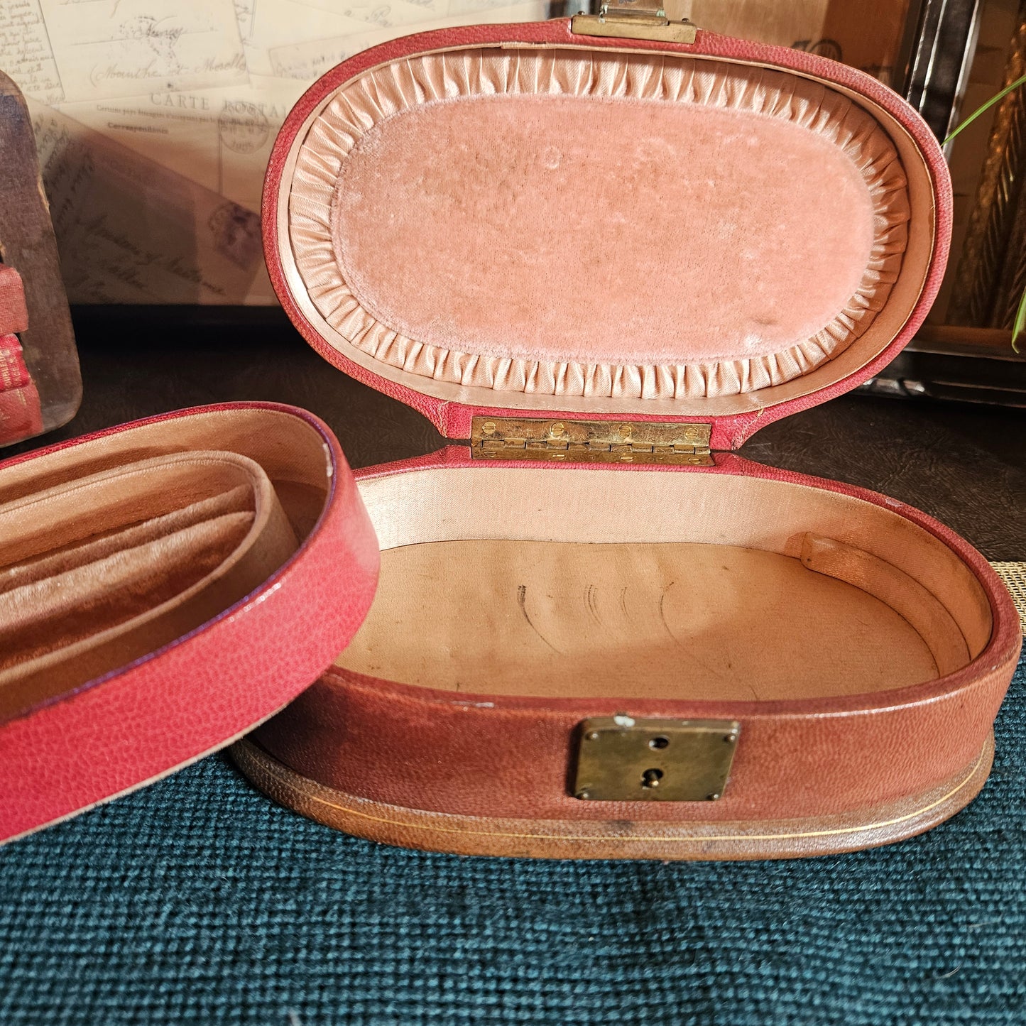 Vintage Red Leather Jewelry Travel Case