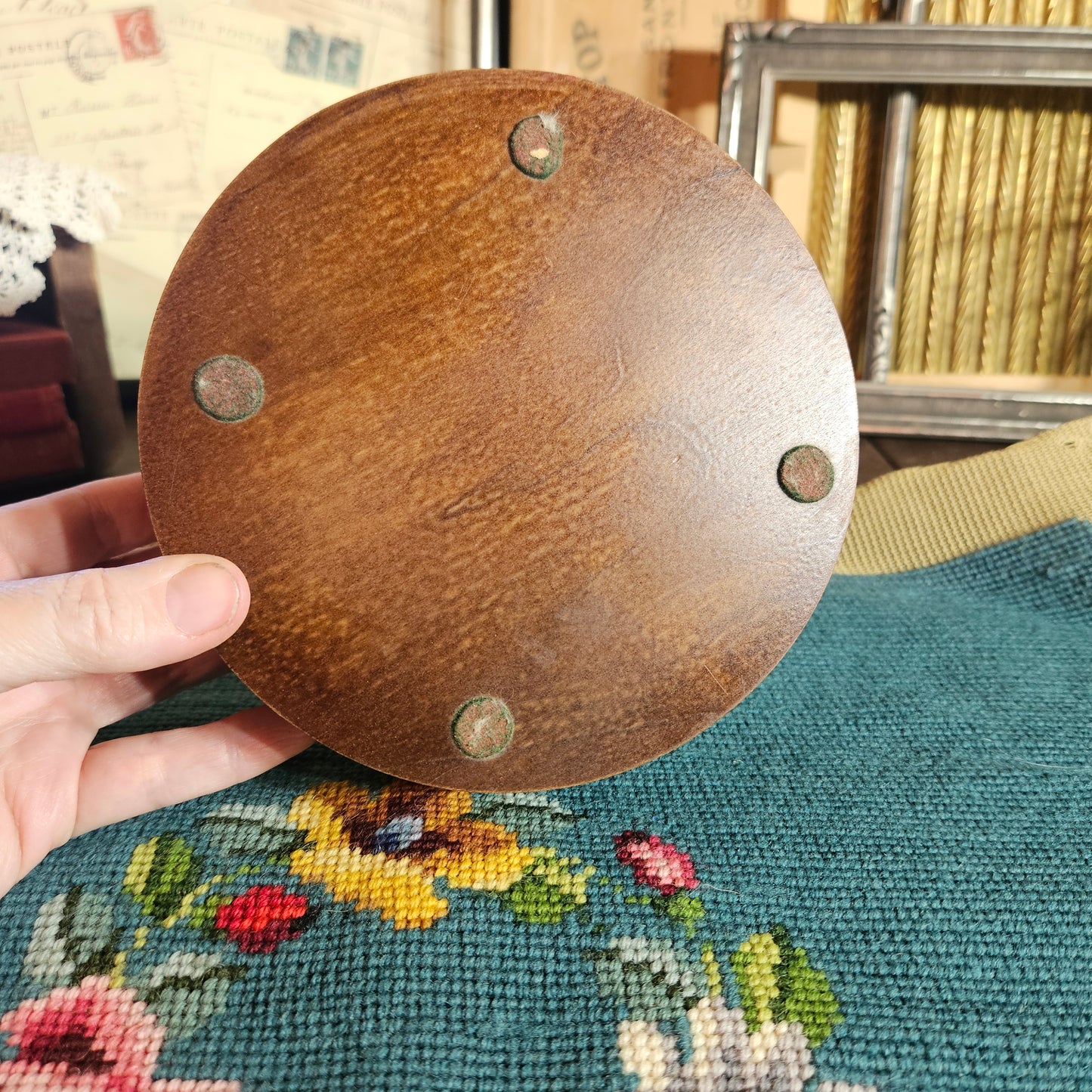 Vintage Wooden Jewelry Box Carved Bird Lid Red Interior