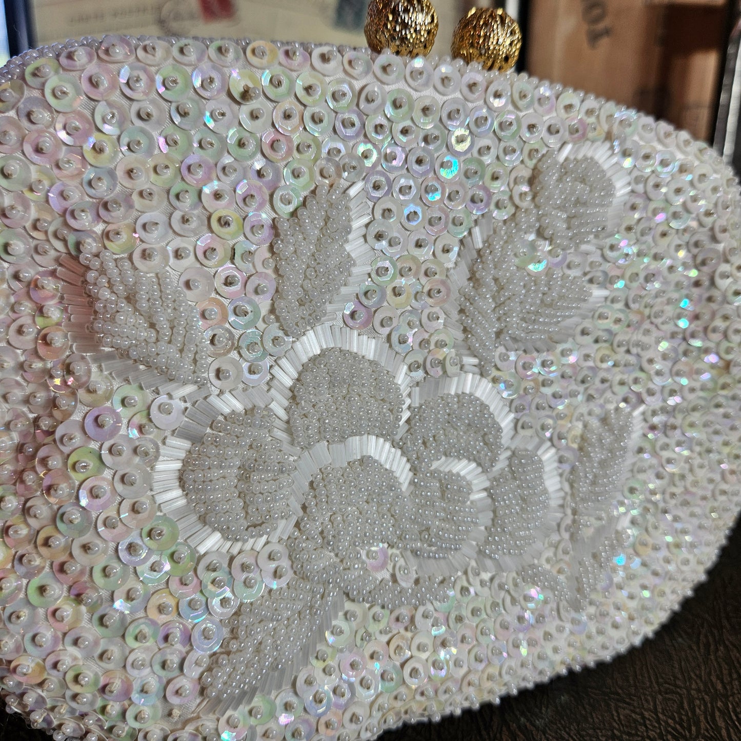 Vintage Beaded Evening Clutch Floral White Purse