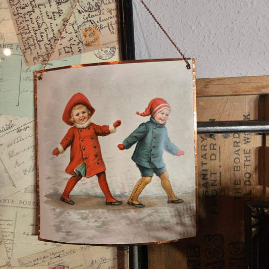 Vintage Children Illustration Metal Frame Hanging Decor