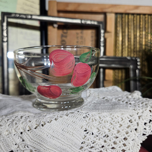 Vintage Hand Painted Floral Glass Dessert Bowl