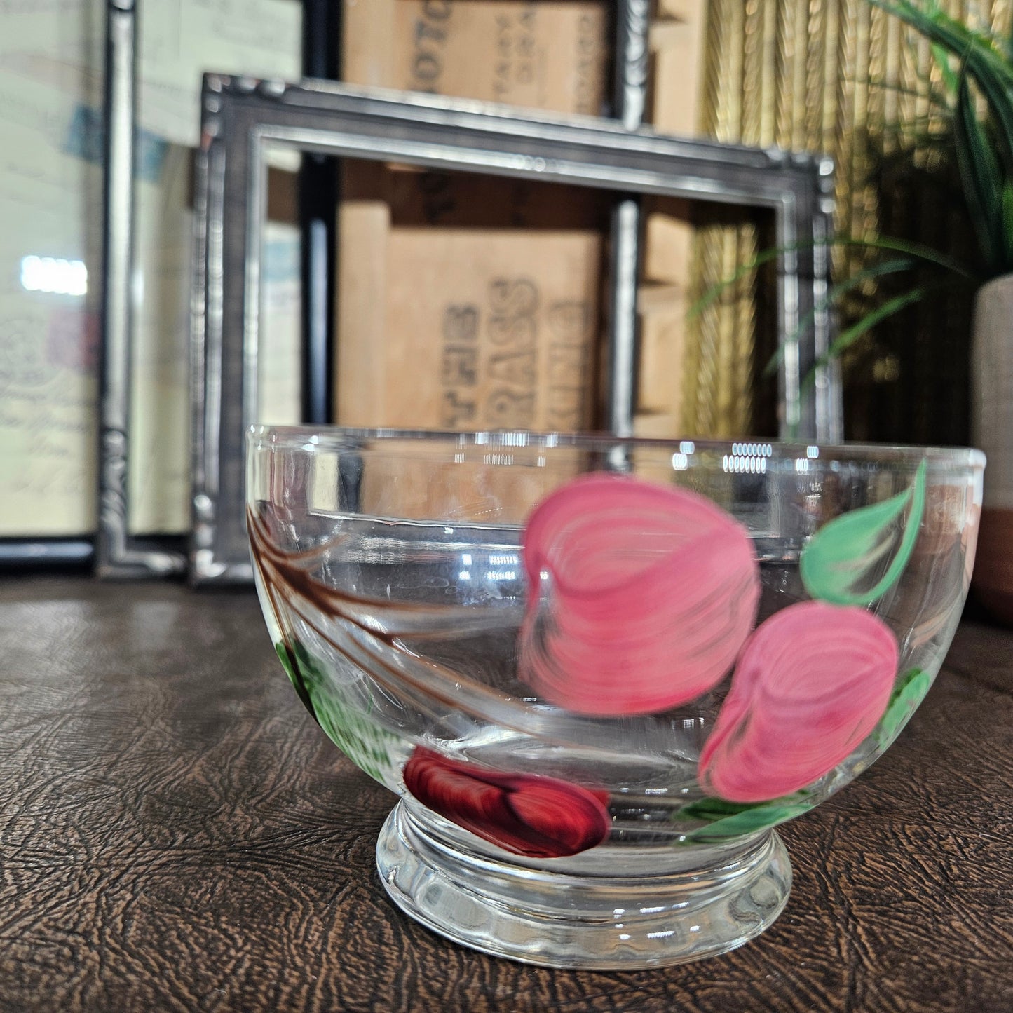 Hand Painted Floral Glass Dessert Bowl