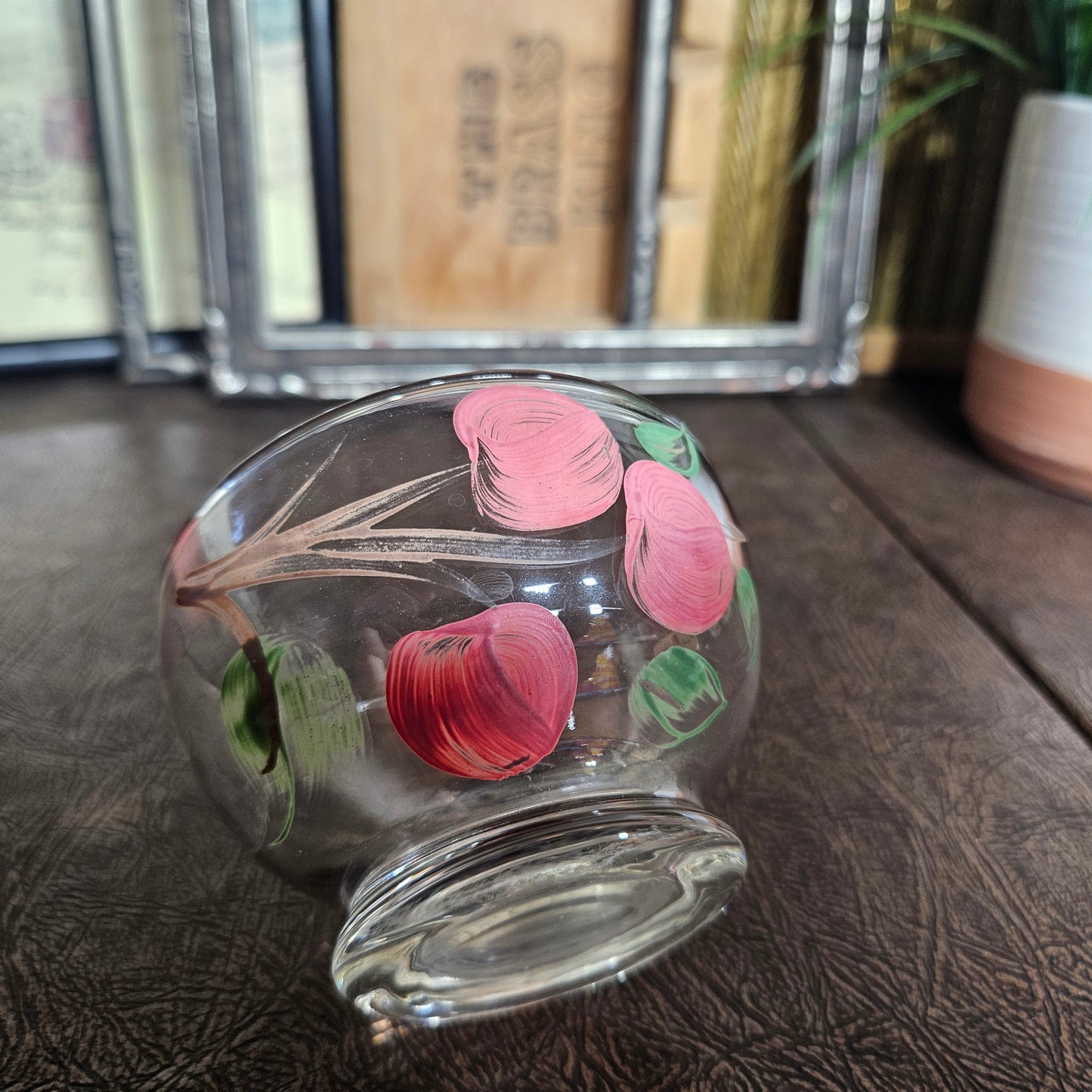 Hand Painted Floral Glass Dessert Bowl