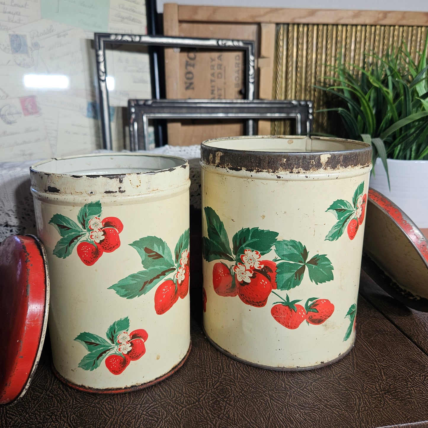 Pair of Vintage Strawberry Par-Meco Canisters