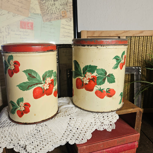 Pair of Vintage Strawberry Par-Meco Canisters
