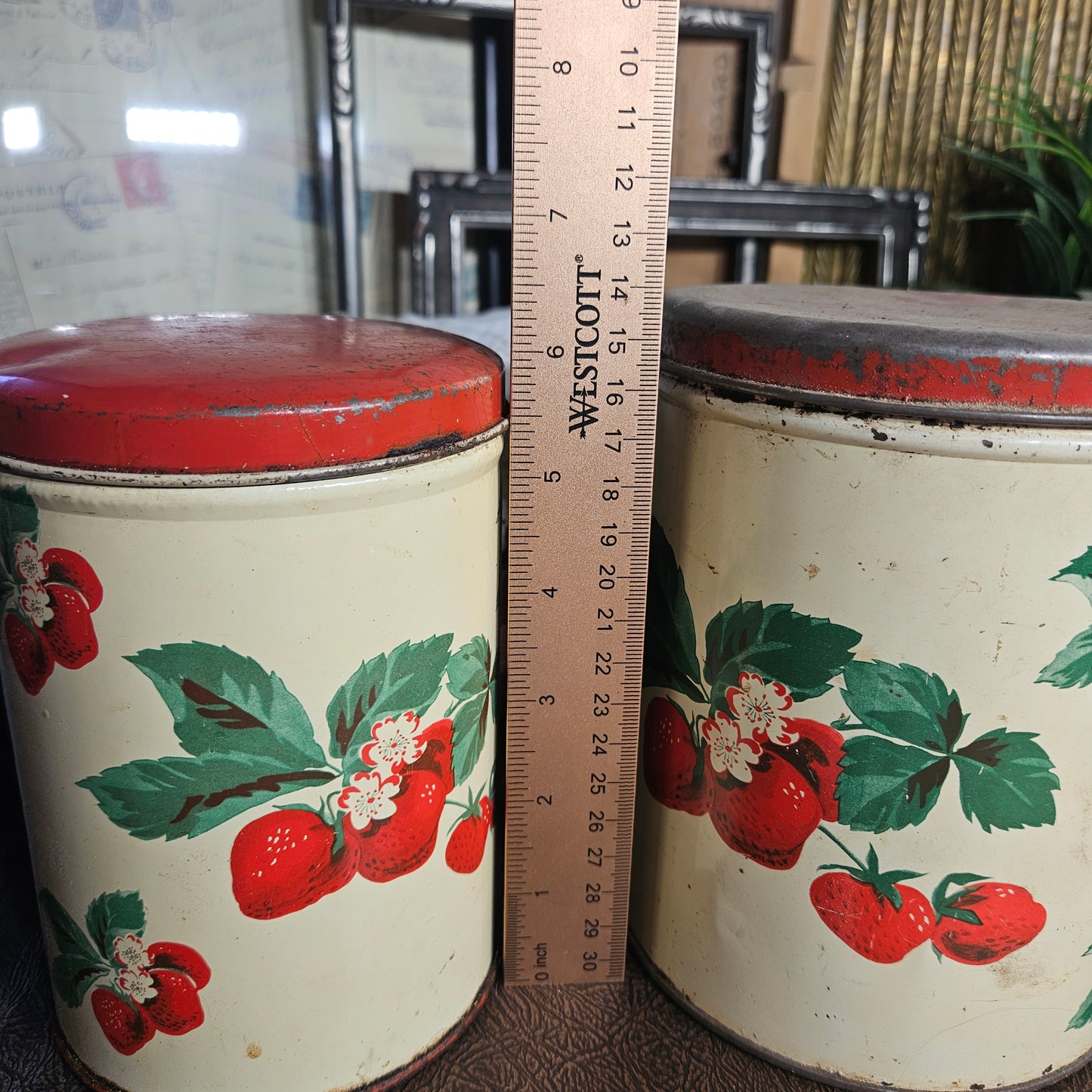 Pair of Vintage Strawberry Par-Meco Canisters