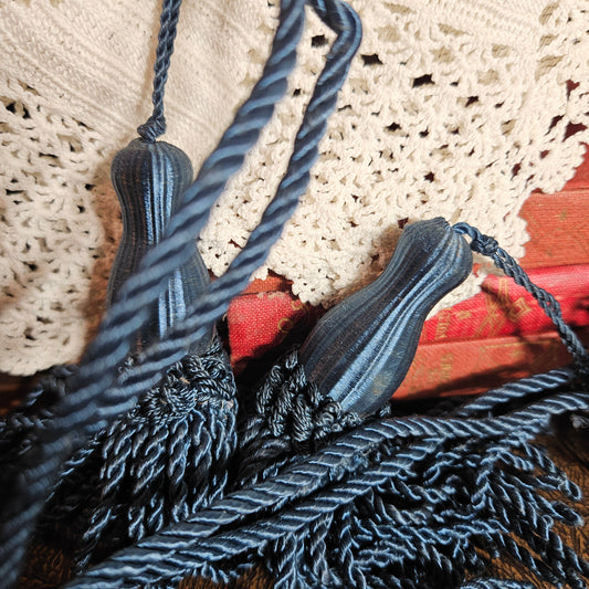 Vintage Blue Tassel Curtain Tiebacks Pair