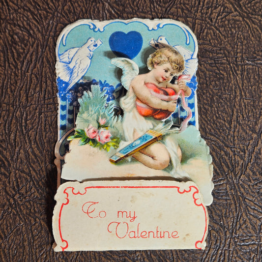 Antique Fold Out Cherub Valentine Card with Doves