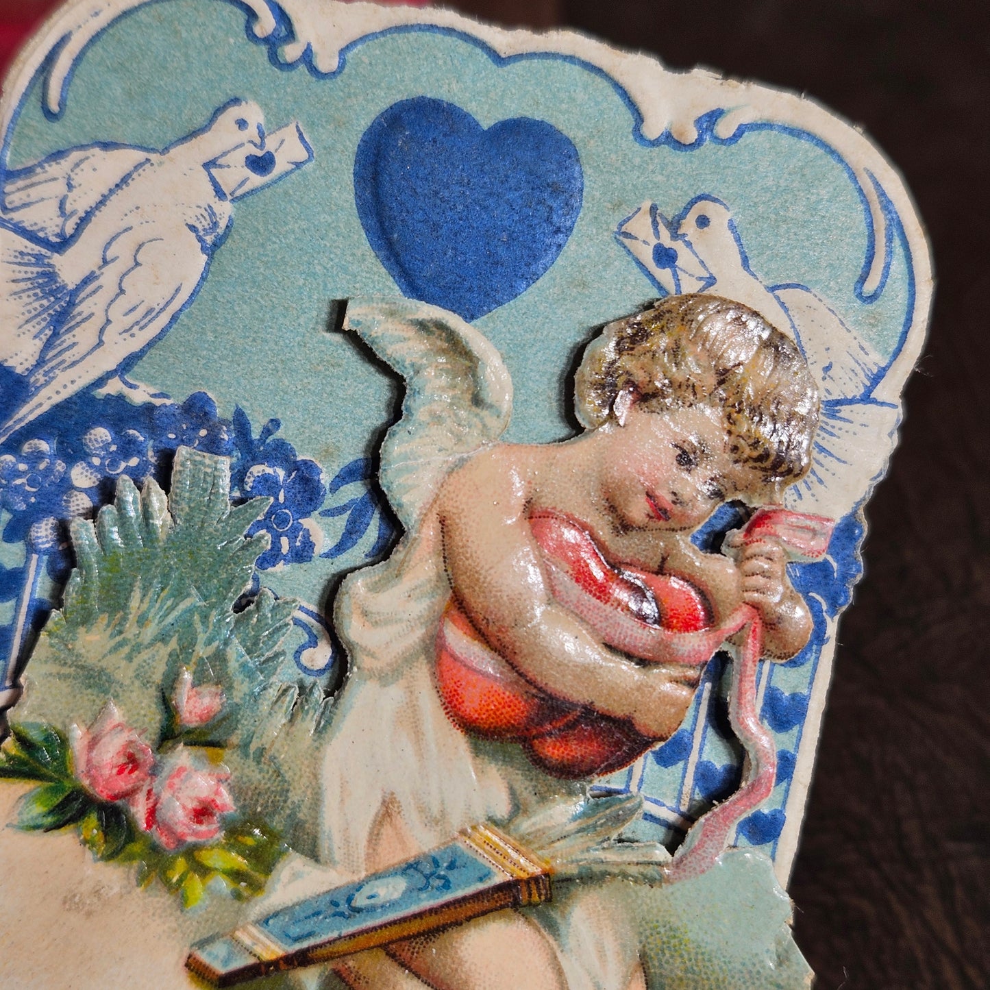 Antique Fold Out Cherub Valentine Card with Doves