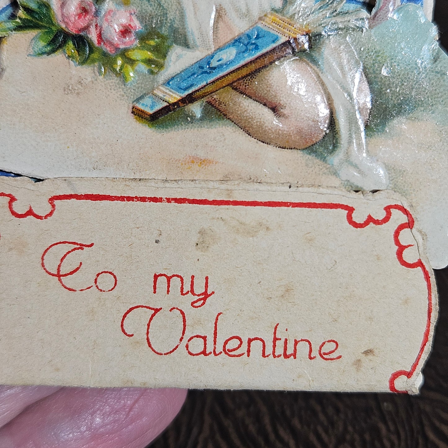 Antique Fold Out Cherub Valentine Card with Doves