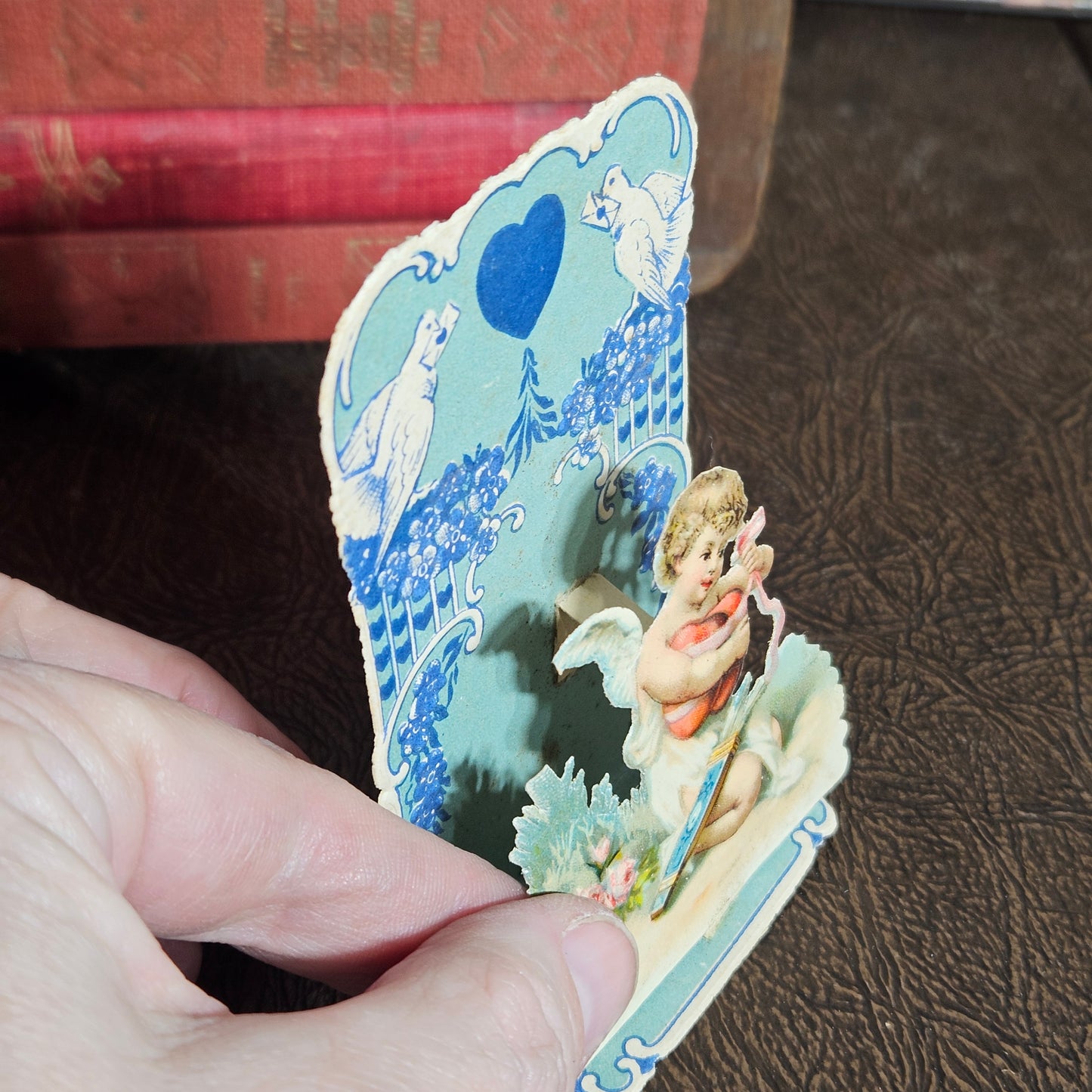 Antique Fold Out Cherub Valentine Card with Doves
