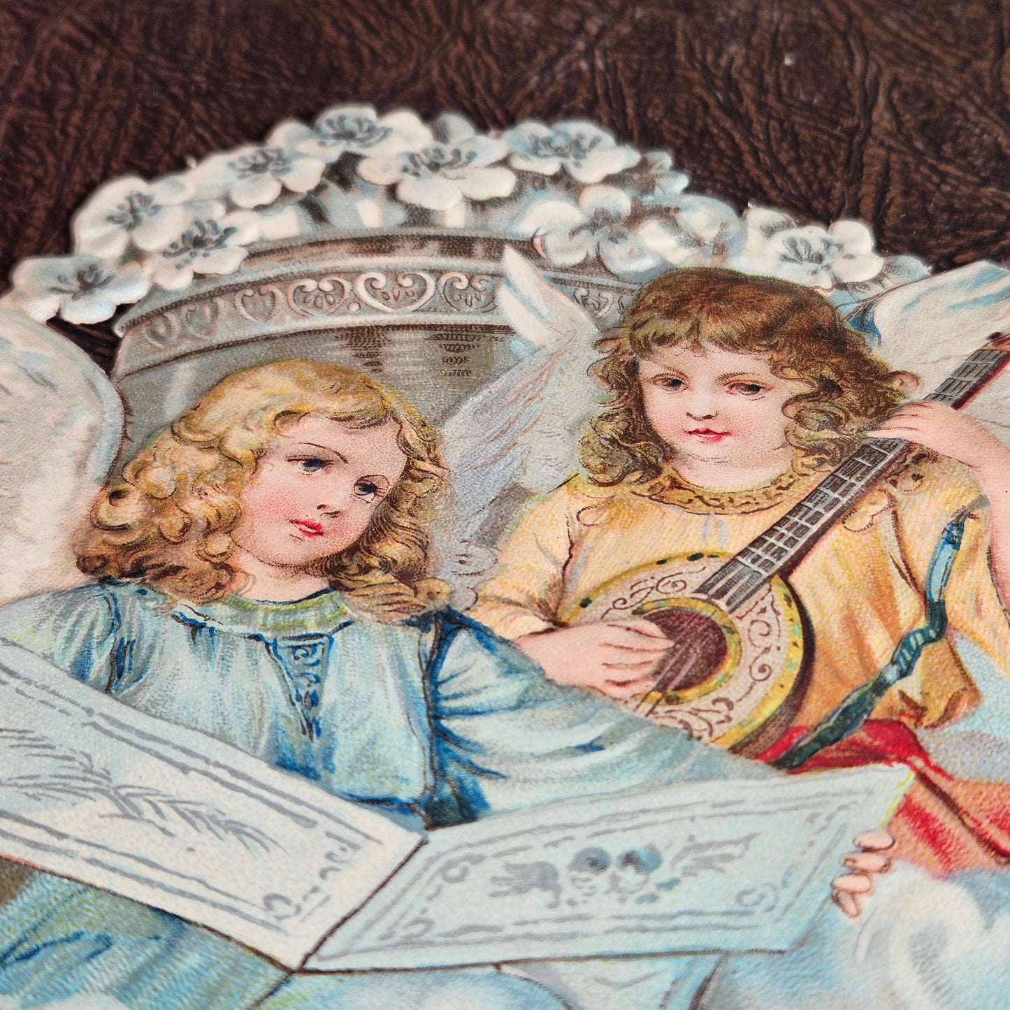 Victorian Angel Bell Die Cut Scrap Card Antique Ephemera