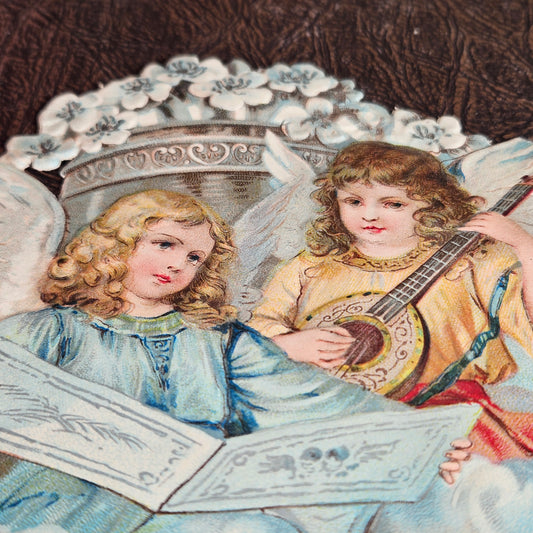Victorian Angel Bell Die Cut Scrap Card Antique Ephemera