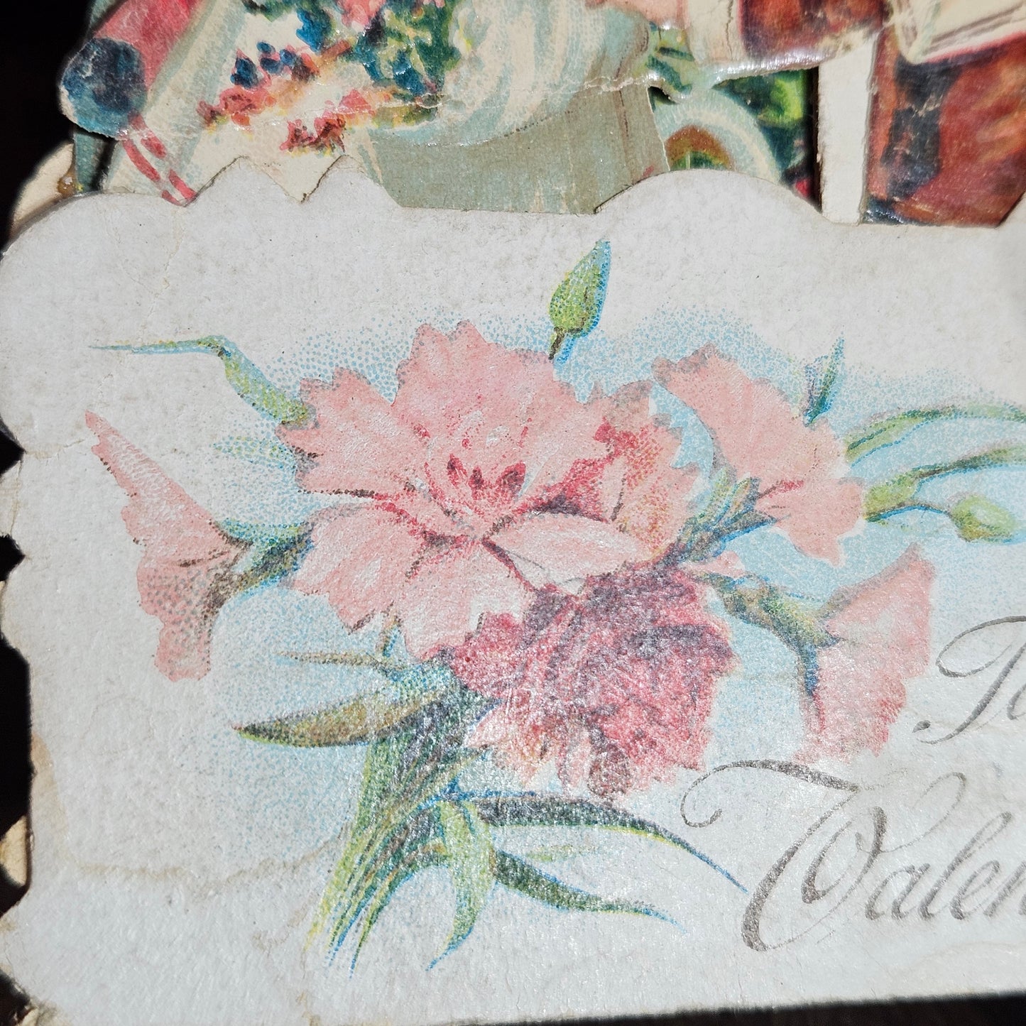 Antique Fold Out Valentine Card with Children and Flowers