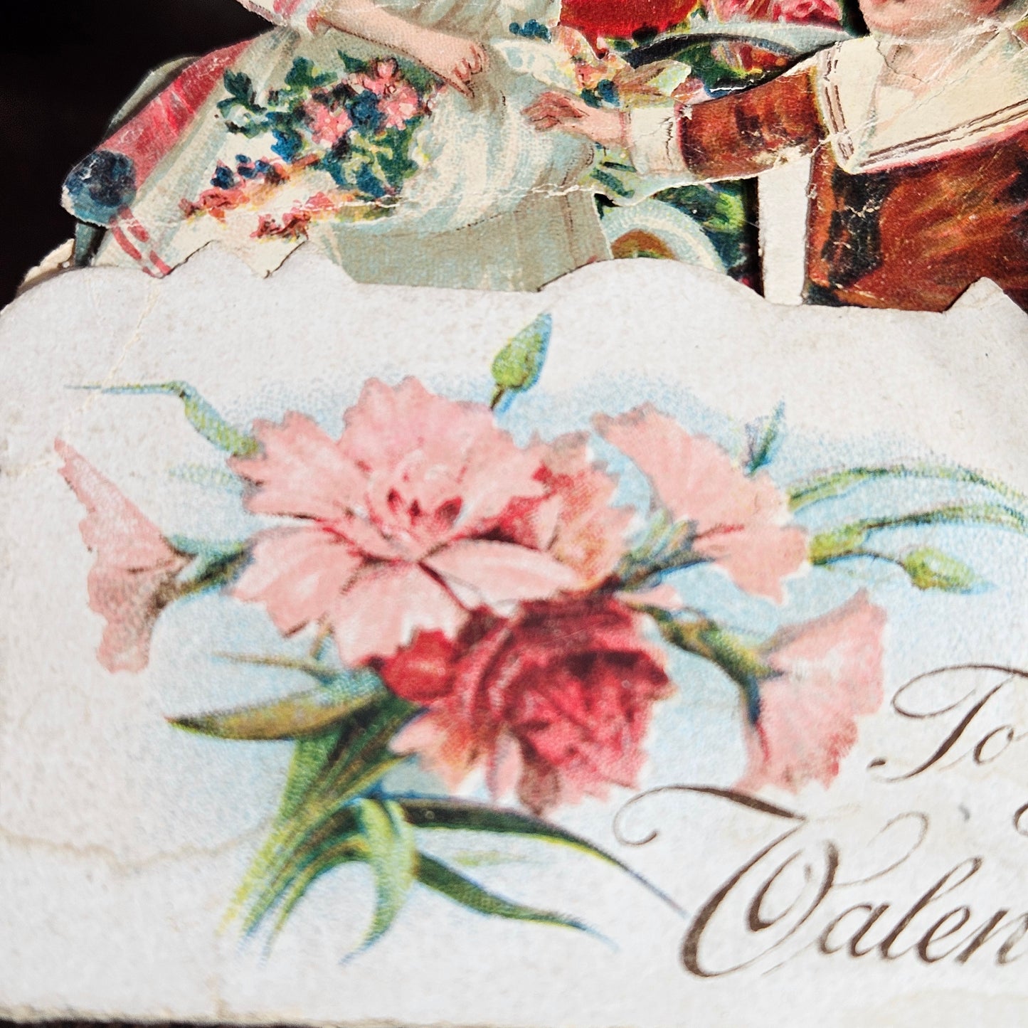 Antique Fold Out Valentine Card with Children and Flowers