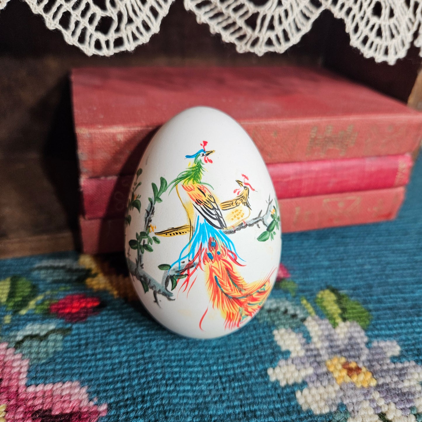 Hand Painted Decorative Egg with Bird Motif