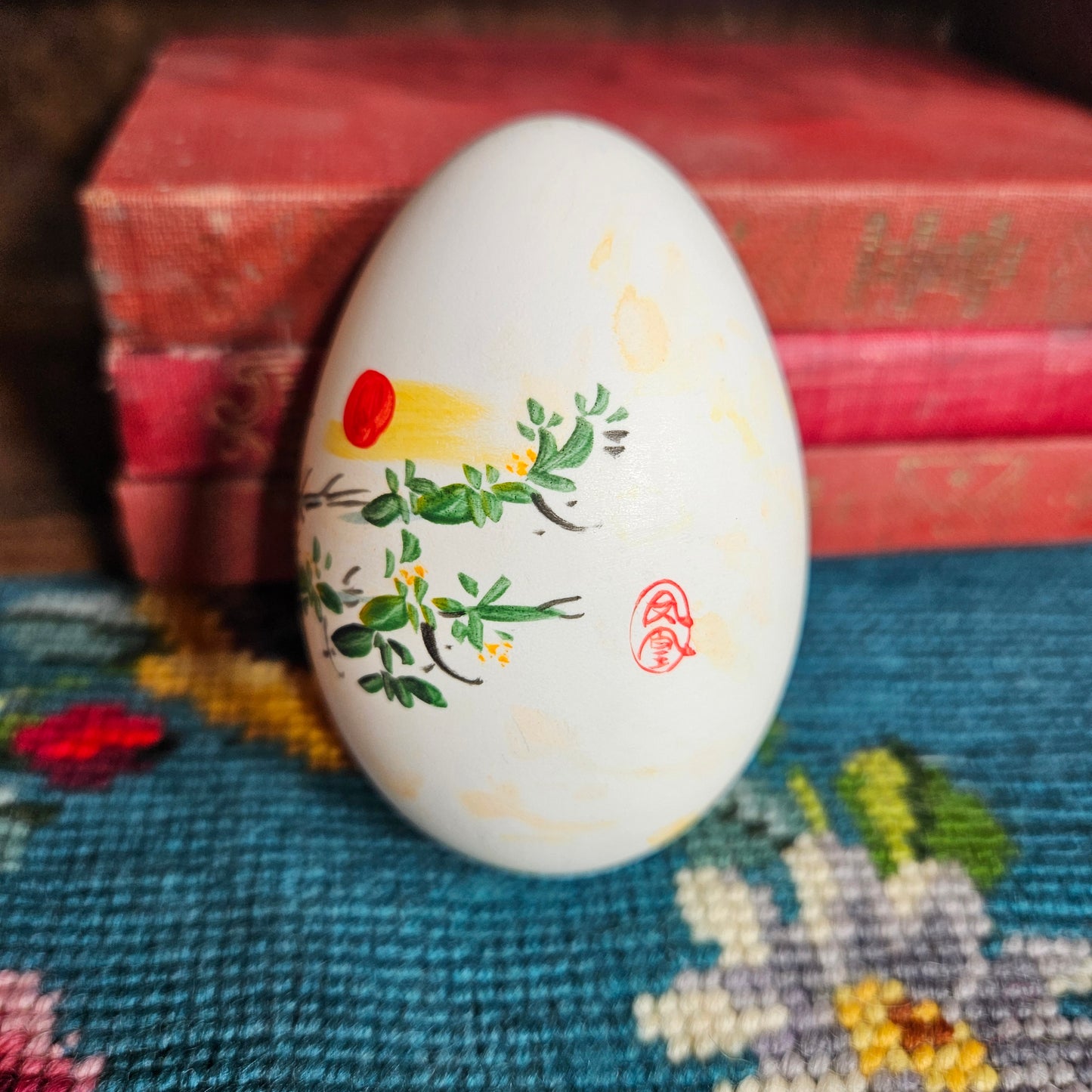 Hand Painted Decorative Egg with Bird Motif