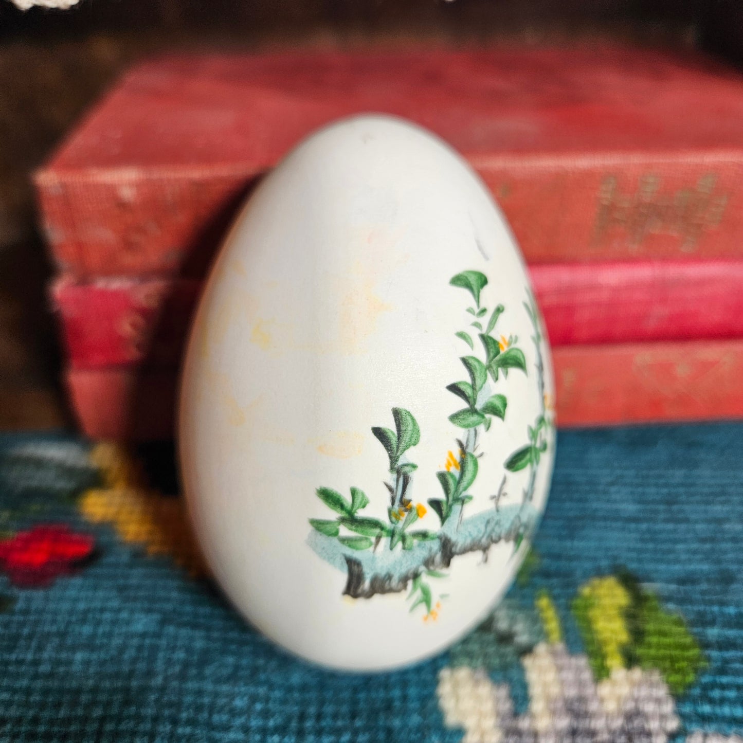 Hand Painted Decorative Egg with Bird Motif