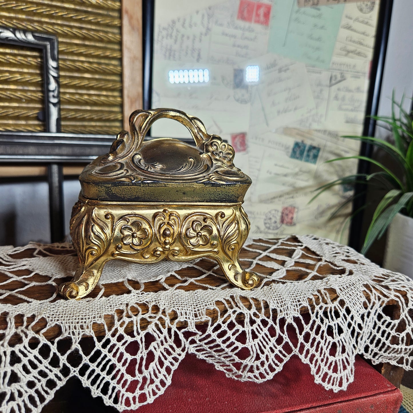 Vintage Ornate Brass Trinket Box