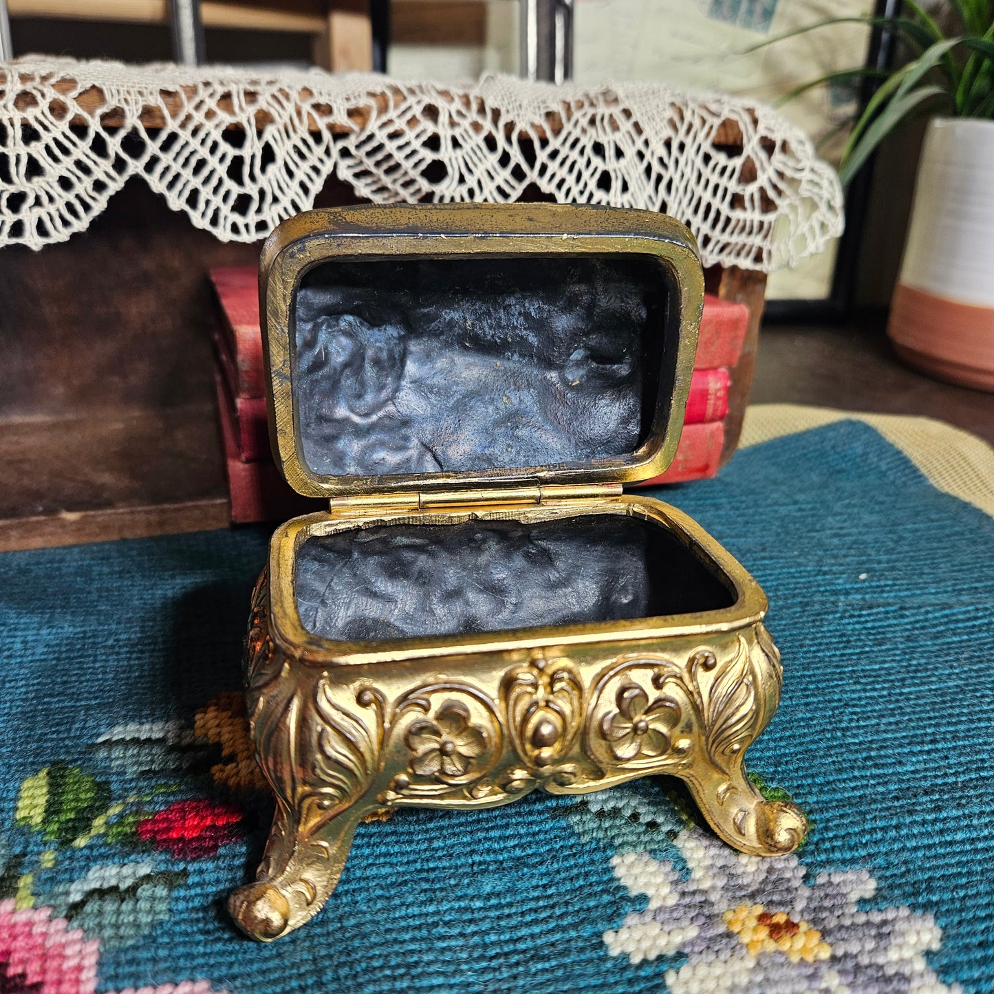 Vintage Ornate Brass Trinket Box