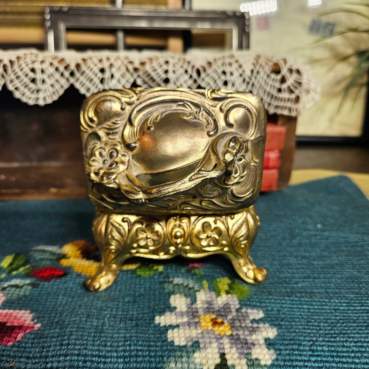 Vintage Ornate Brass Trinket Box
