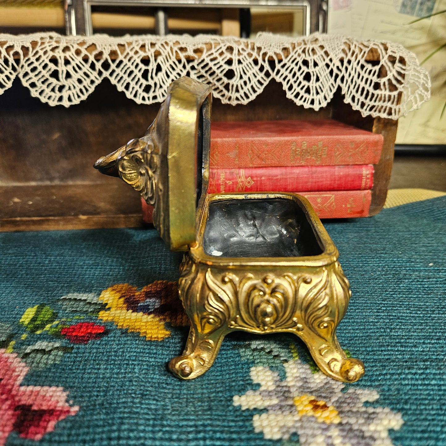 Vintage Ornate Brass Trinket Box