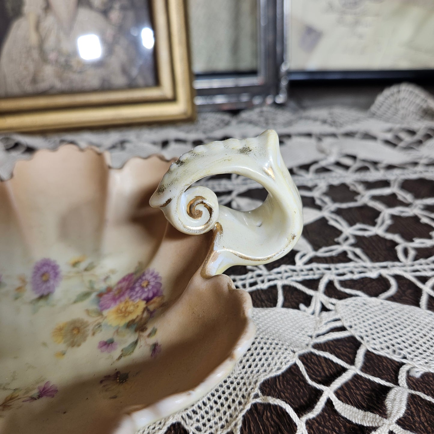 Vintage Floral Porcelain Handled Bowl