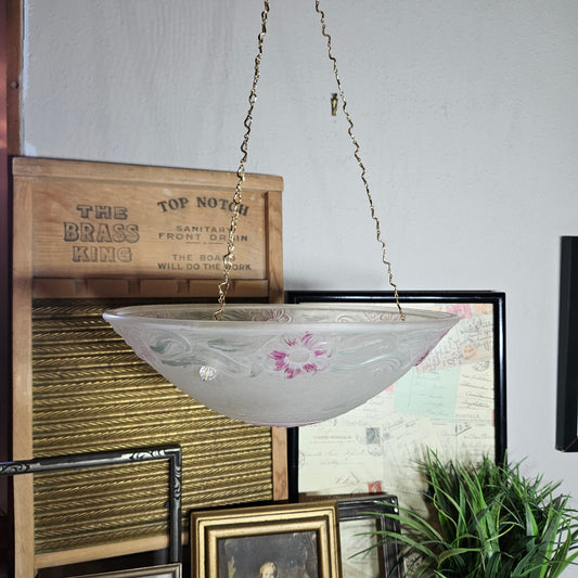 Vintage Frosted Floral Hanging Glass Candle Lamp
