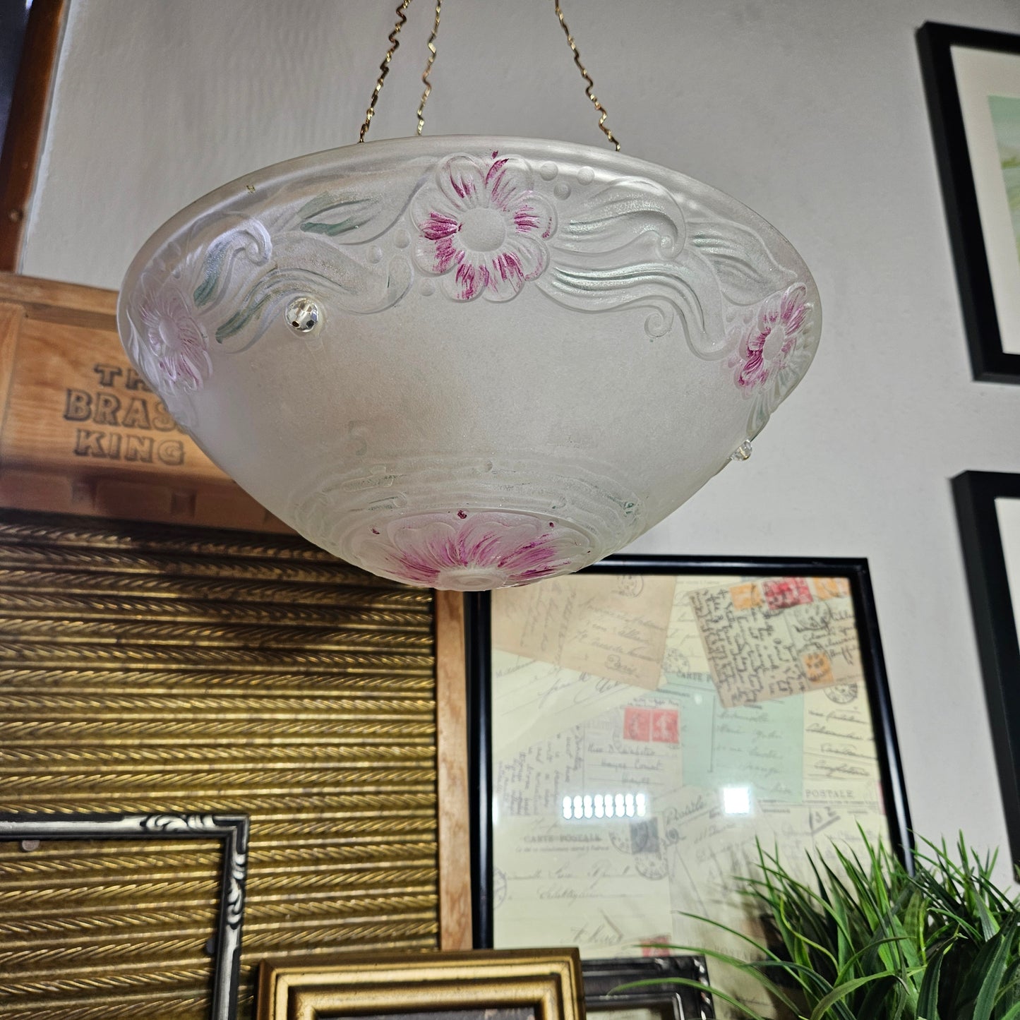 Frosted Floral Hanging Glass Candle Lamp