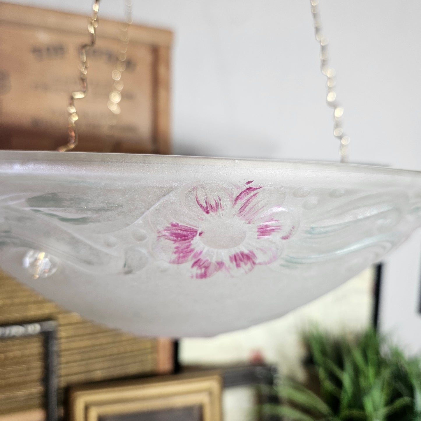 Frosted Floral Hanging Glass Candle Lamp