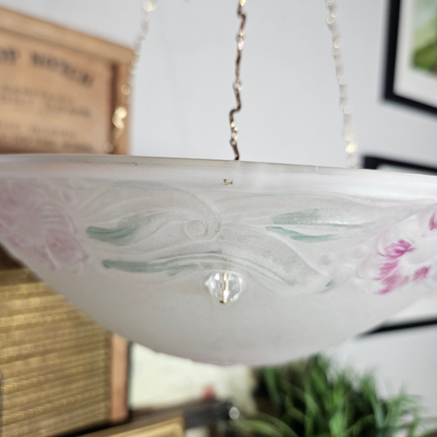 Frosted Floral Hanging Glass Candle Lamp
