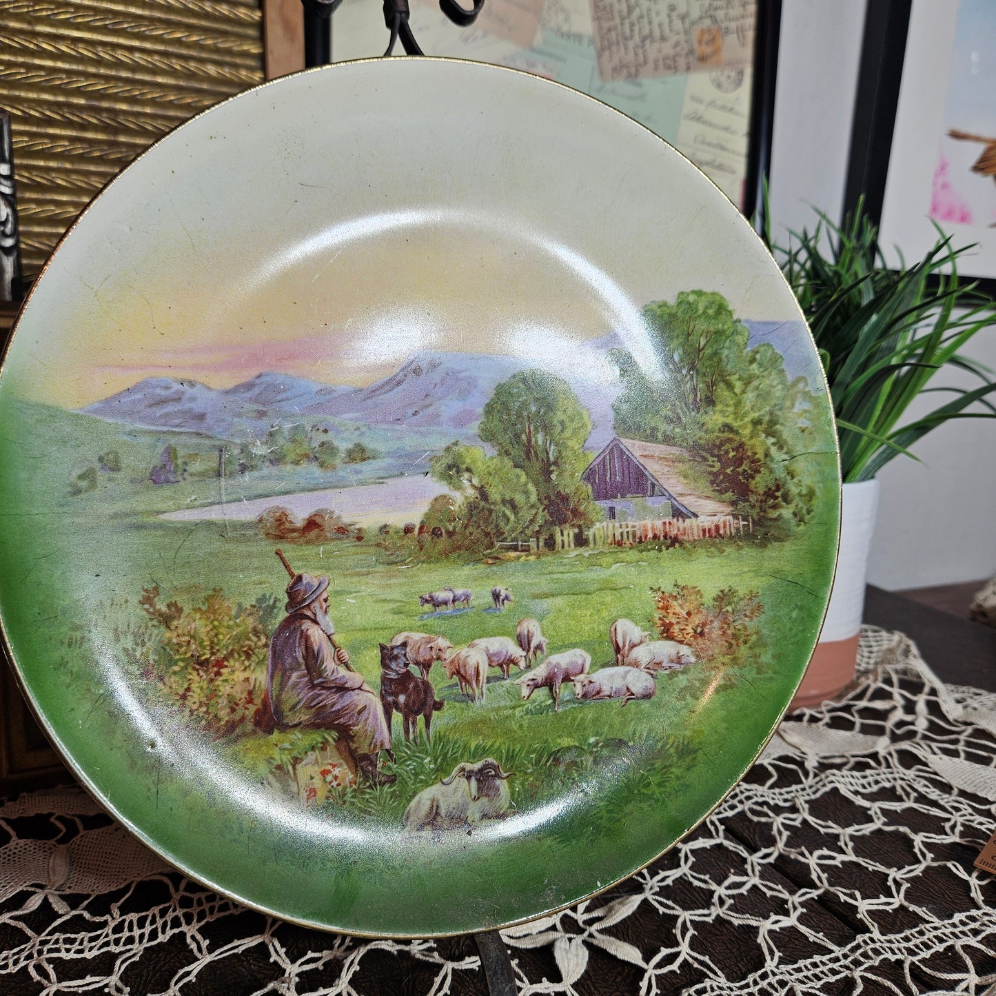 Vintage Pastoral Shepherd Scenic Serving Tray
